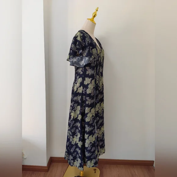 Ulla Johnson Evette Dress Blue Floral Printed Short Sleeve Dress